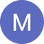 White capital letter M centered in a solid periwinkle blue circle on a black background.